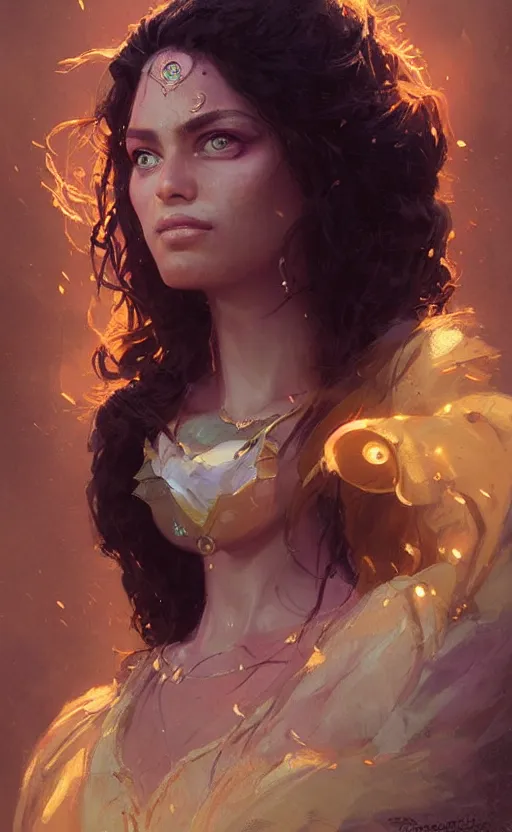 Image similar to Portrait of a Esmeralda (from Disney), female, detailed face, fantasy, highly detailed, cinematic lighting, digital art painting by greg rutkowski