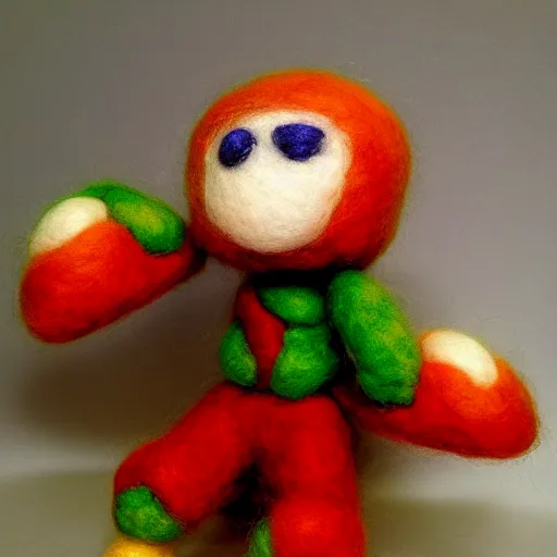 Prompt: a needle felted Samus aran, needle felting art.