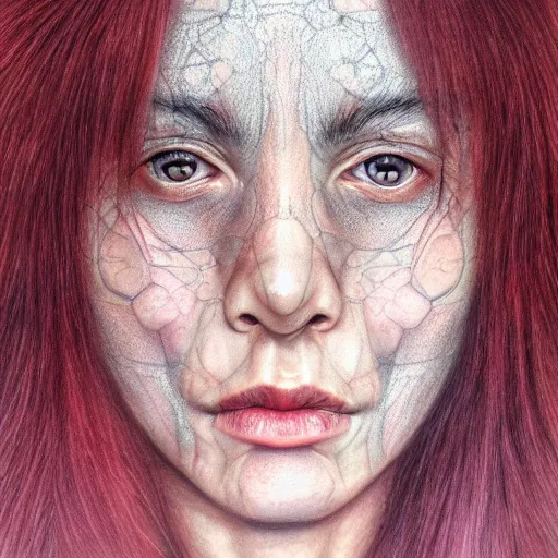 Prompt: Intricate five star Beautiful Witch facial portrait by Monica Lee, Colored pencil on paper, high detail, skin texture, photo realistic, hyperrealism,matte finish, high contrast, 3d depth, masterpiece, vivid colors, artstationhd