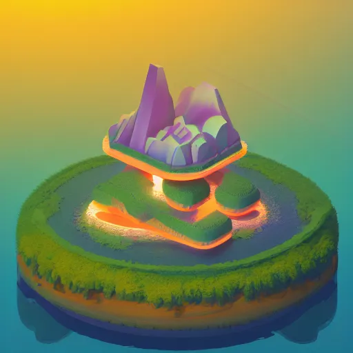 Prompt: isometric floating island on neon background, isometric invironment, 3d art, isometric art, high detail, artstation, concept art, behance, ray tracing, smooth, sharp focus, ethereal lighting