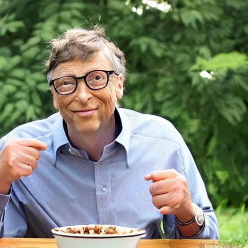 Prompt: bill gates eating bugs and worms.