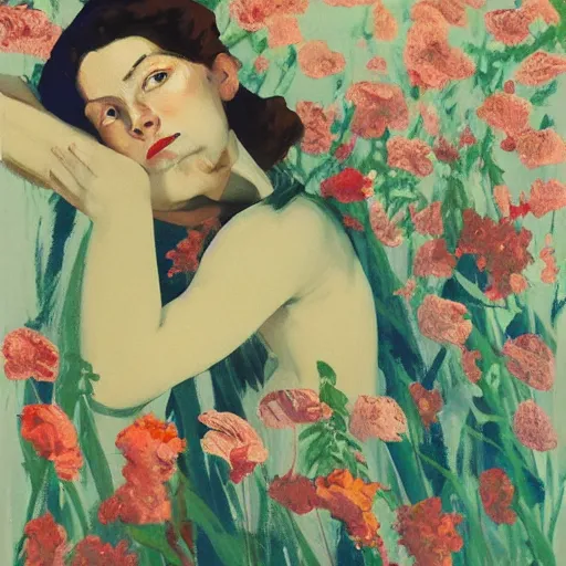 Image similar to incredible by gerda taro, by malcolm liepke. this illustration is a large canvas, covered in a wash of color. in the center is a cluster of flowers, their petals curling & twisting in on themselves. the effect is ethereal & dreamlike, & the overall effect is one of serenity & peace.