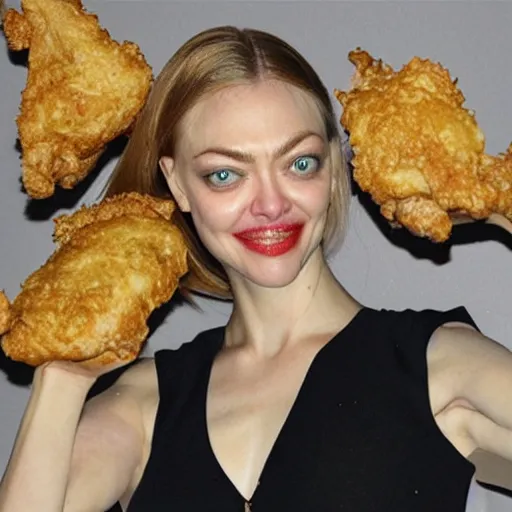 Prompt: a face made of fried chicken, fried chicken face looking like amanda seyfried