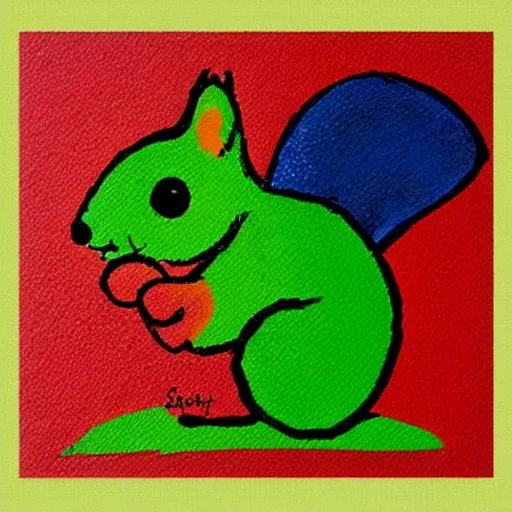 Prompt: a happy squirrel in childish crayon art style