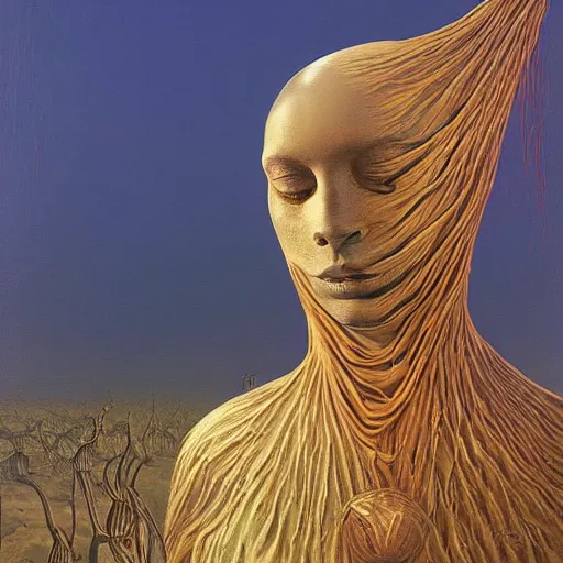 Image similar to The queen of the sun by Zdzisław Beksiński and H.R. Giger, oil on canvas, 8k highly professionally detailed, trending on artstation