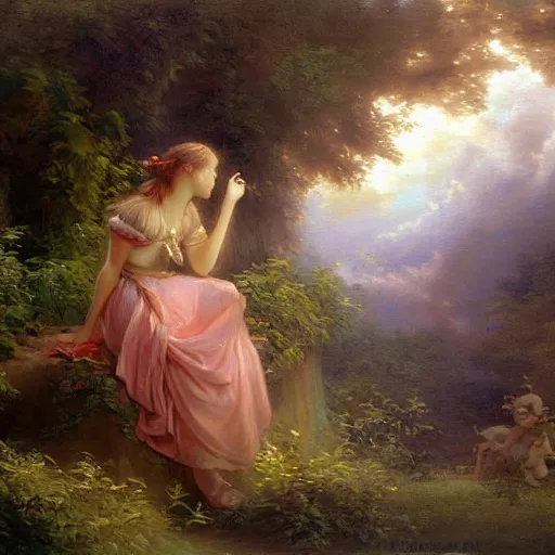 Prompt: Pokemon painting by Pierre-Auguste Cot, dramatic lighting, glistening. fantasy