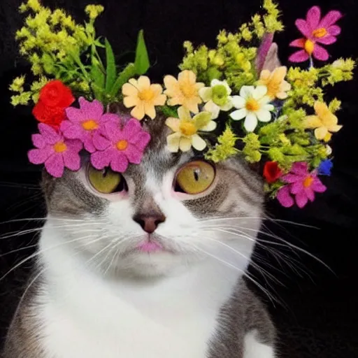 Image similar to a cat made of flowers