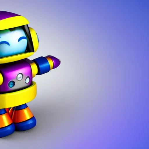 Image similar to high quality 3 d render made with blender of a colourful robot made of fisher price toys being driven by a smaller happy robot. the background is a purple gradient