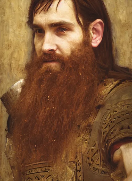 Image similar to gimli. orientalist portrait by john william waterhouse and james gurney and theodore ralli and nasreddine dinet, oil on canvas. cinematic, hyper realism, realistic proportions, dramatic lighting, high detail 4 k