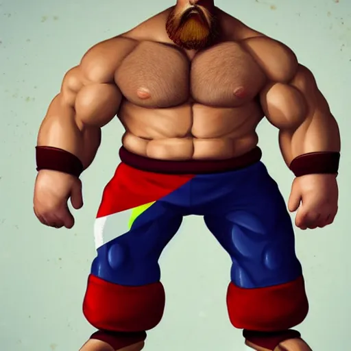 Prompt: zangief from street fighter with french flag in hand 8 k hyper realistic