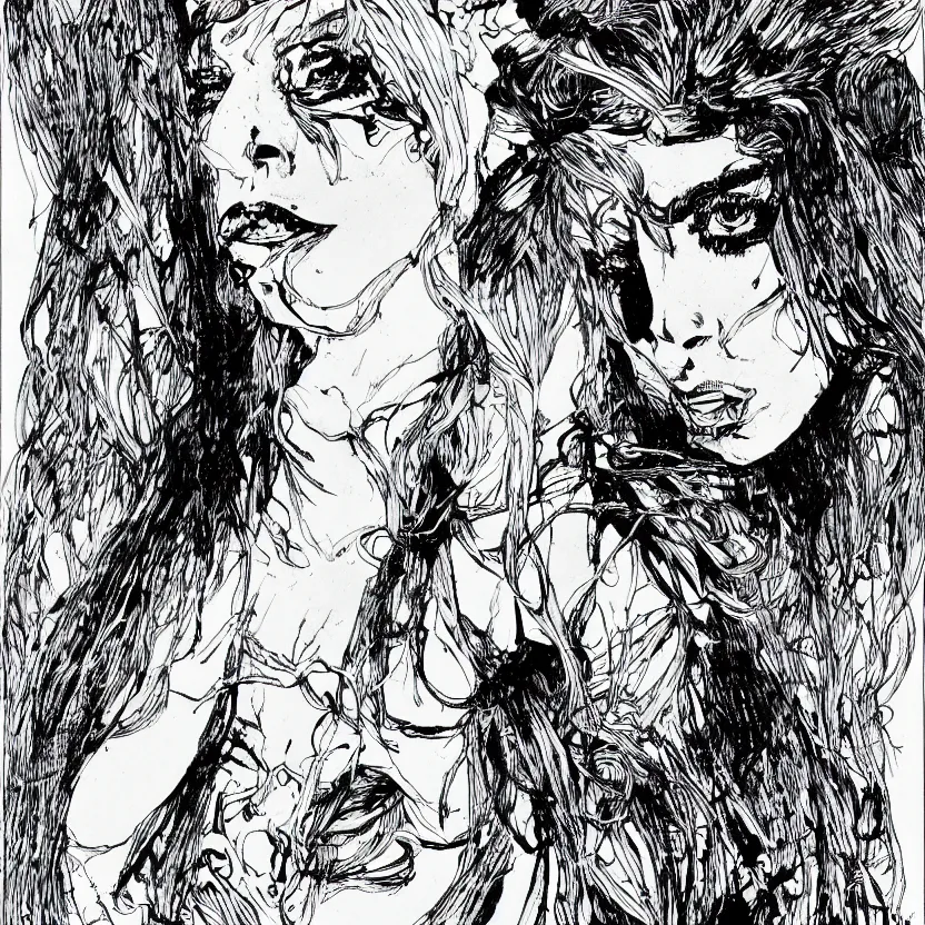 Image similar to portrait of lady gaga in the style of marc silvestri pen and ink drawing, high detail