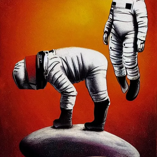 Image similar to surreal art astronaut standing on all fours and horsey stand on him