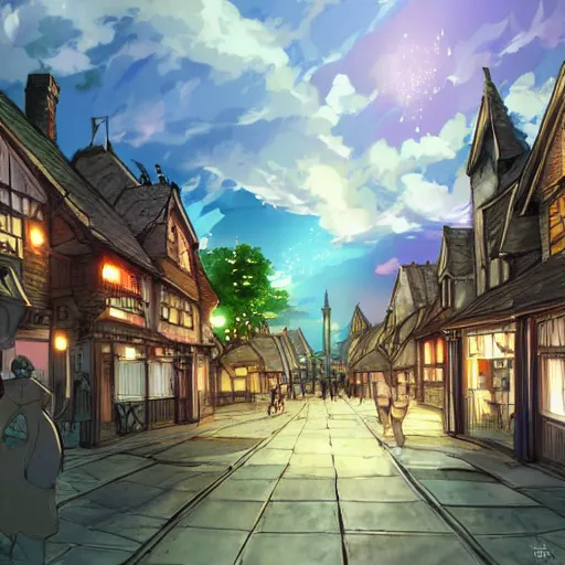 Image similar to The Town of Norwich, Fairy Britain, Anime concept art by Makoto Shinkai