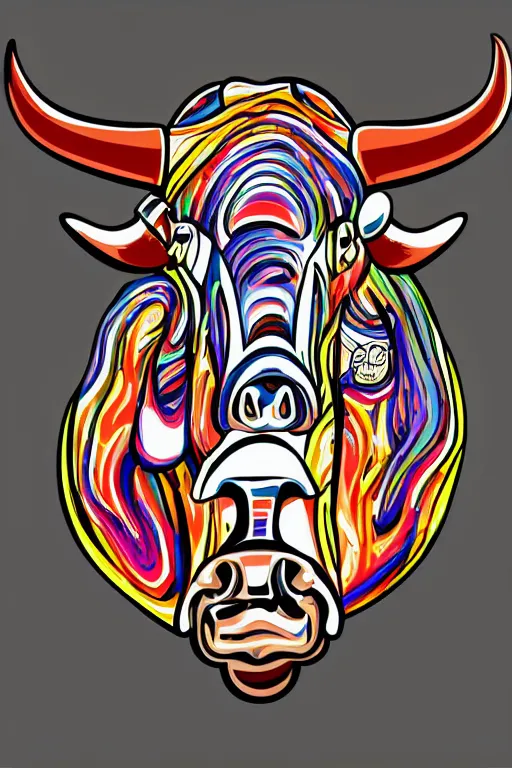 Image similar to A portrait of a bull on a motorcycle, sticker, highly detailed, colorful, illustration, smooth and clean vector curves, no jagged lines, vector art, smooth