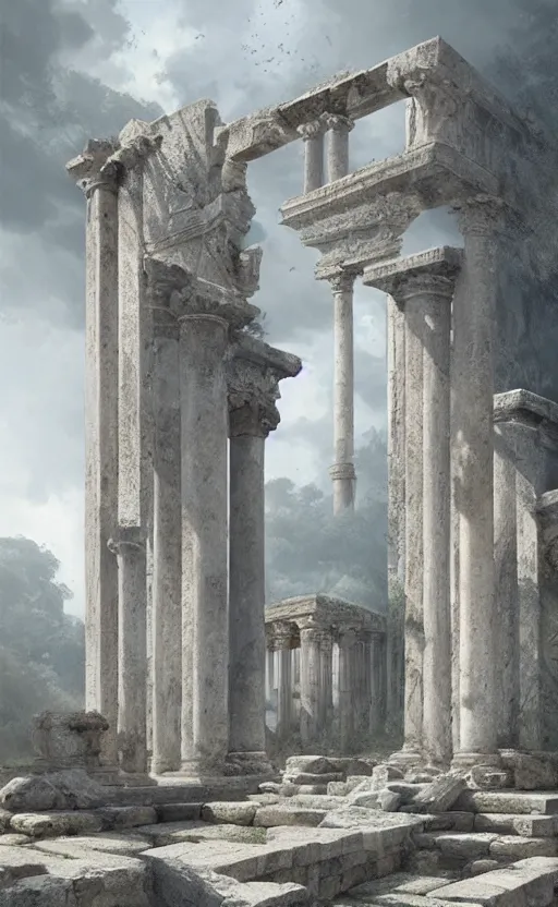 Prompt: roman temple ruin, soft grey and blue natural light, intricate, digital painting, artstation, concept art, smooth, sharp focus, illustration, art by greg rutkowski and luis rollo and uang guangjian and gil elvgren, symmetry!