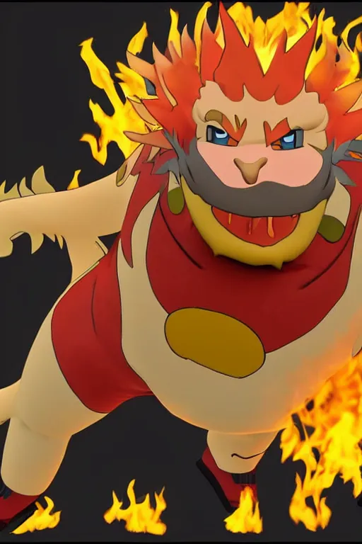 Image similar to 3 d render of guy fieri as a fire type pokemon, epic, detailed, stylized