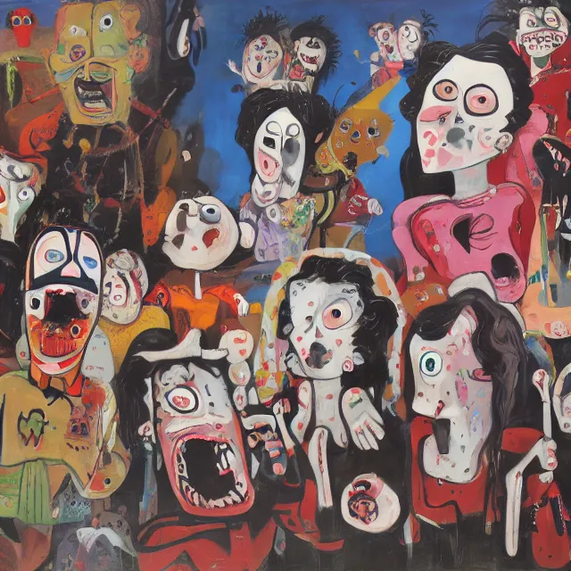 Image similar to A painting of kids seeing ghosts at night by George Condo