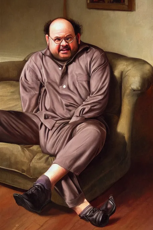 Prompt: jason alexander stubbing his toe as george costanza, oil on canvas, intricate, portrait, 8 k highly professionally detailed, hdr, cgsociety
