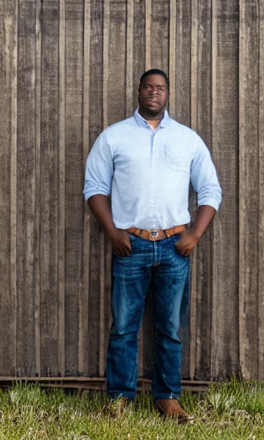 Image similar to portrait of blakce shelton standing against barn wall