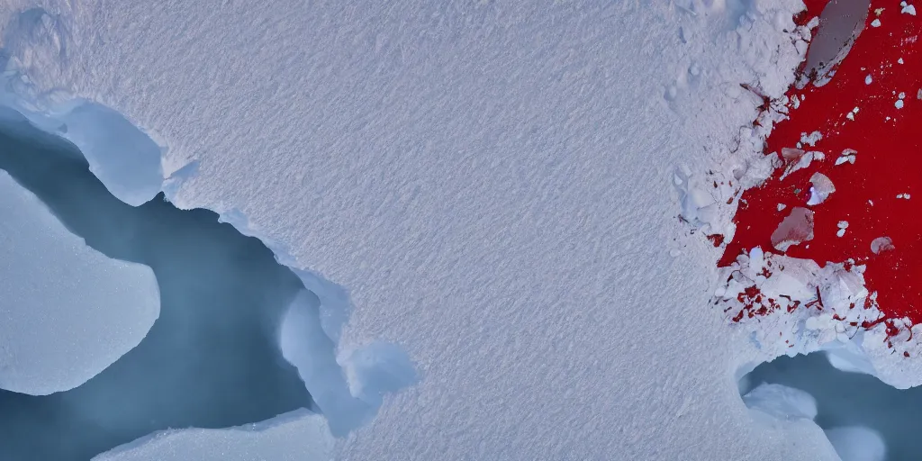 Prompt: antartica but the snow is red color, 8 k, detail, super detailed, awesome, award winning photography, 4 k hdr