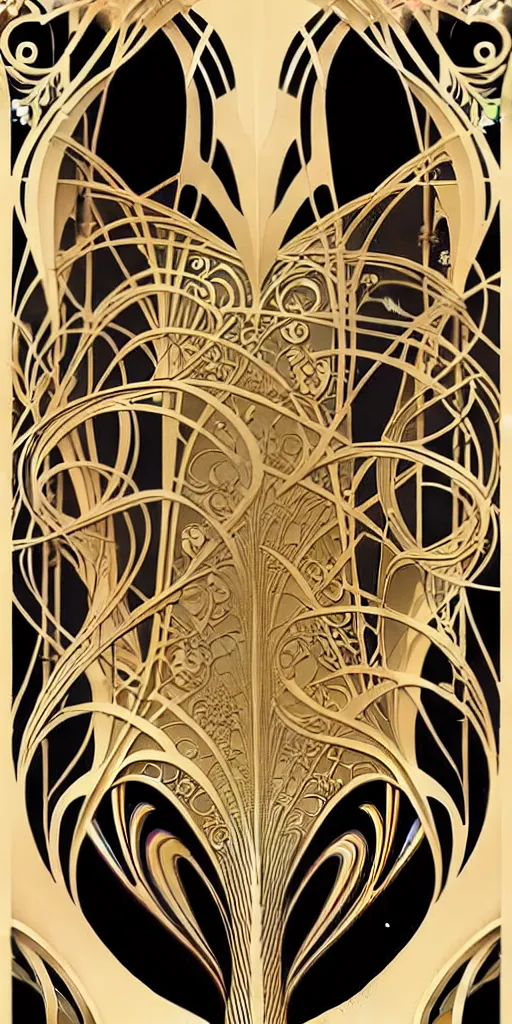 Image similar to the source of future growth dramatic, elaborate emotive Art Nouveau styles to emphasise beauty as a transcendental, seamless pattern, symmetrical, large motifs, hyper realistic, 8k image, 3D, supersharp, Art nouveau curves and swirls, metallic polished surfaces, glittery iridescent and black and gold colors , pastel colors, perfect symmetry, iridescent, High Definition, sci-fi, Octane render in Maya and Houdini, light, shadows, reflections, photorealistic, masterpiece, smooth gradients, high contrast, no blur, sharp focus, photorealistic, insanely detailed and intricate, cinematic lighting, Octane render, epic scene, 8K