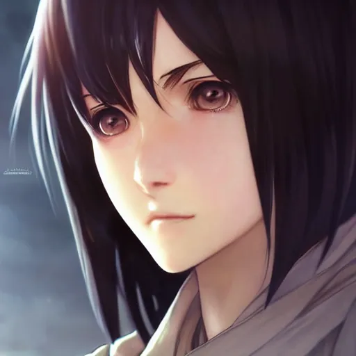 Image similar to mikasa ackerman, bokeh, beautiful face!!!!, 2 7 years old, cg animation, lifelike, animated, realistic, character select portrait, by artgerm, greg rutkowski, alphonse mucha, 3 d