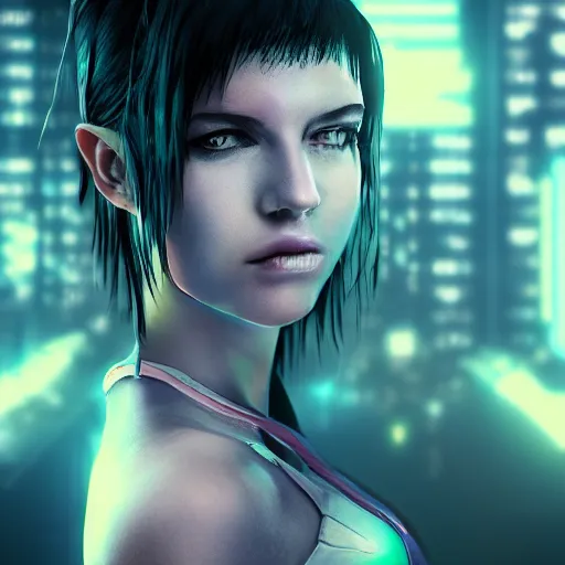 Image similar to a cyberpunk girl portrait with depth of field inspired by ghost in the shell