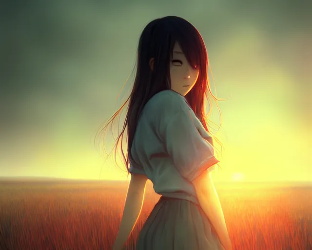 Image similar to a field at dawn, illustrated by wlop, extremely detailed, 8 k, trending on pixiv, cinematic lighting, beautiful