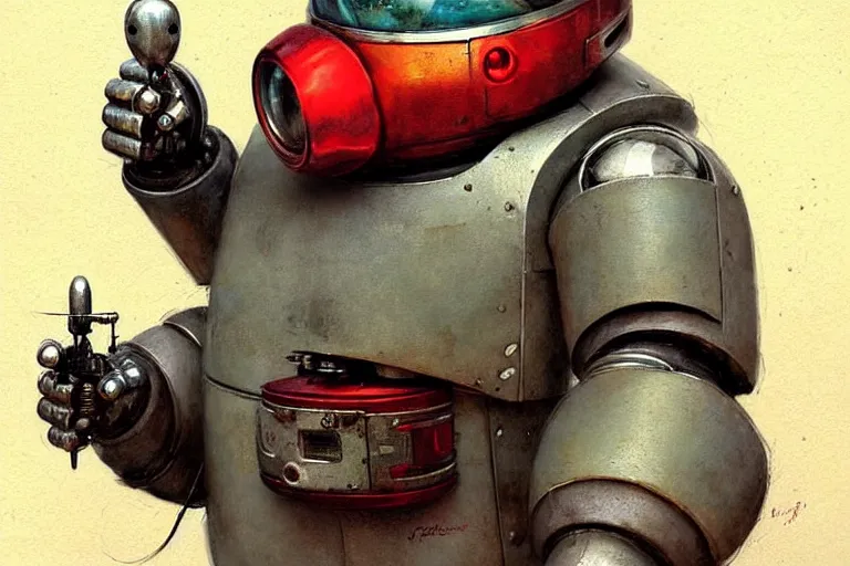 Image similar to adventurer ( ( ( ( ( 1 9 5 0 s retro future robot android fat wise old rabbit android. muted colors. ) ) ) ) ) by jean baptiste monge!!!!!!!!!!!!!!!!!!!!!!!!! chrome red