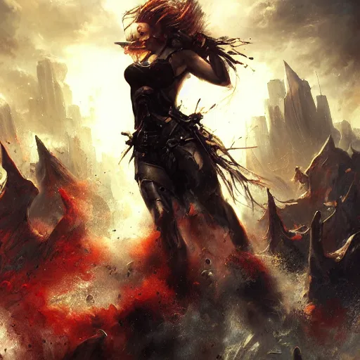 Image similar to Apocalypse, epic scene, paint by Raymond Swanland