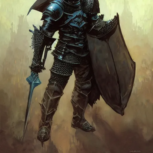 Image similar to The Dark Souls Knight, art by Craig Mullins, Simon Bisley, Gregory Manchess, Fernanda Suarez, Artem Demura, Alphonse Mucha, Donato Giancola, Jason Felix, Steve Argyle, Tyler Jacobson, Peter Mohrbacher, digital art, trending on artstation