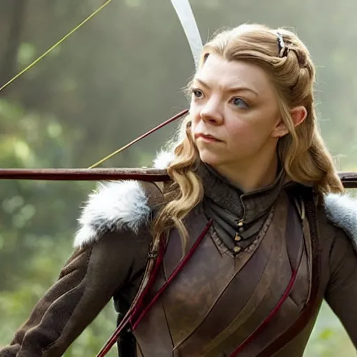 Prompt: Natalie Dormer as a beautiful archer in a fantasy