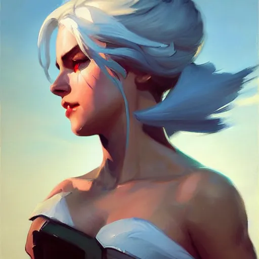 Image similar to Greg Manchess portrait painting of Ciri as Overwatch character, medium shot, asymmetrical, profile picture, Organic Painting, sunny day, Matte Painting, bold shapes, hard edges, street art, trending on artstation, by Huang Guangjian and Gil Elvgren and Sachin Teng