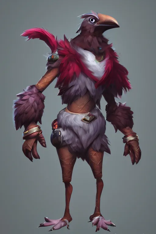 Image similar to Trendy Anthropomorphic bird, MOBA character concept art, 8k, unreal engine