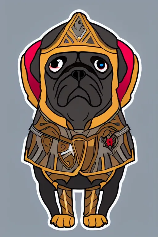 Image similar to Portrait of a pug in a medieval armor, knight, medieval, sticker, colorful, illustration, highly detailed, simple, smooth and clean vector curves, no jagged lines, vector art, smooth