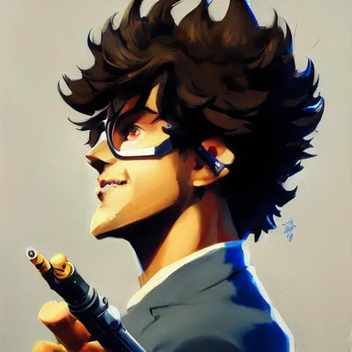 Image similar to greg manchess portrait painting of spike spiegel as overwatch character, totally whack, medium shot, asymmetrical, profile picture, organic painting, sunny day, matte painting, bold shapes, hard edges, street art, trending on artstation, by huang guangjian and gil elvgren and sachin teng