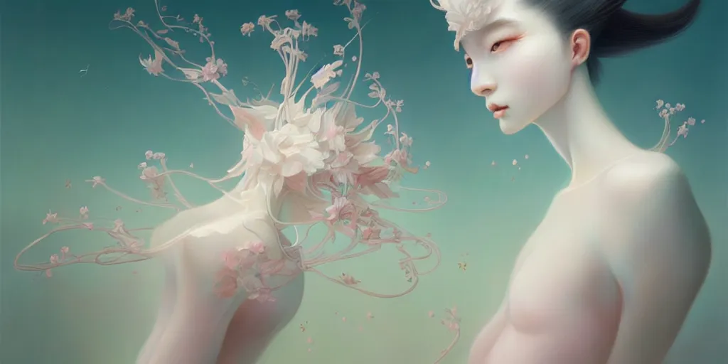 Image similar to breathtaking delicate detailed concept art painting creature, by hsiao - ron cheng, bizarre compositions, exquisite detail, pastel colors, 8 k