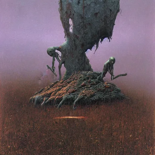 Prompt: beksinski goblin camping