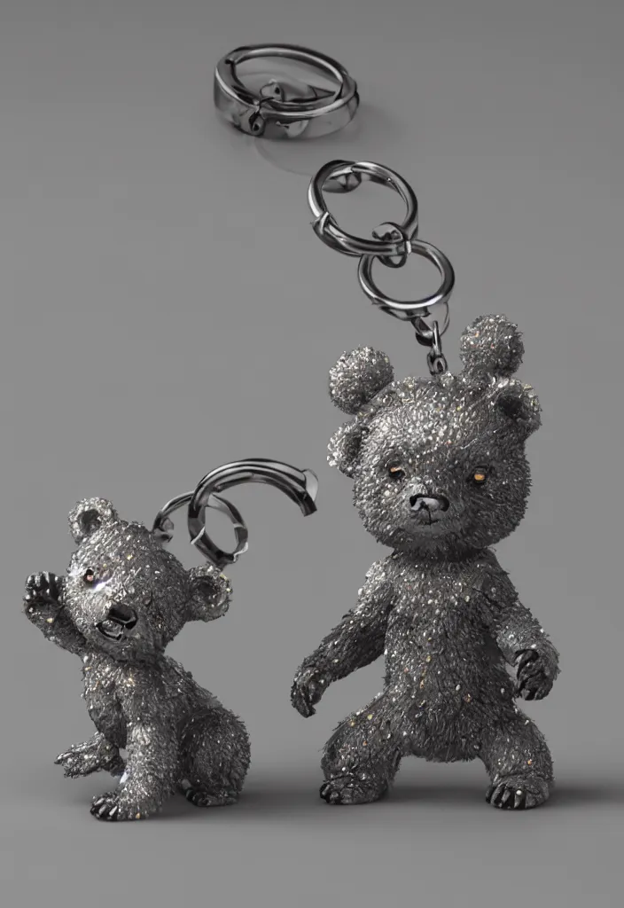 Image similar to a small cute crystal bear figurine keychain by greg rutkowski, sung choi, mitchell mohrhauser, maciej kuciara, johnson ting, maxim verehin, peter konig, 8 k photorealistic, cinematic lighting, hd, high details, dramatic, atmosphereric, trending on artstation