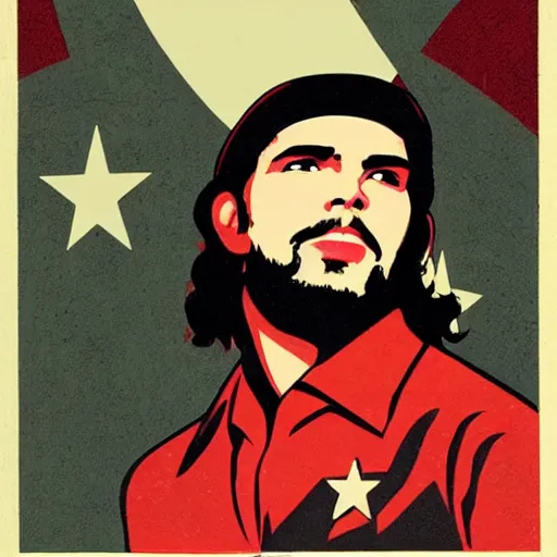 Image similar to young man as che guevara, soviet propaganda style