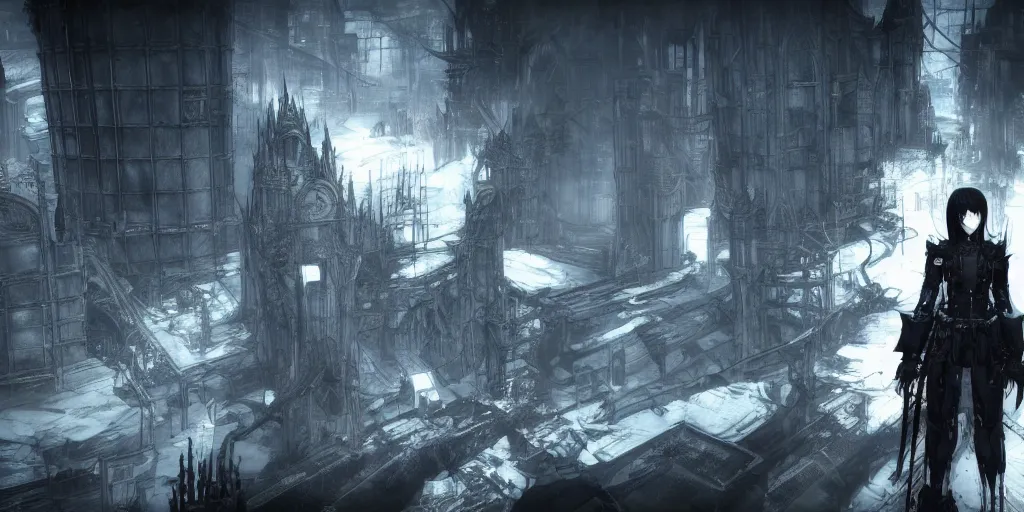 Image similar to grimdark tsutomu nihei blame biomega gothic architecture, unreal engine, 8 k, ultra realistic, ultra detail