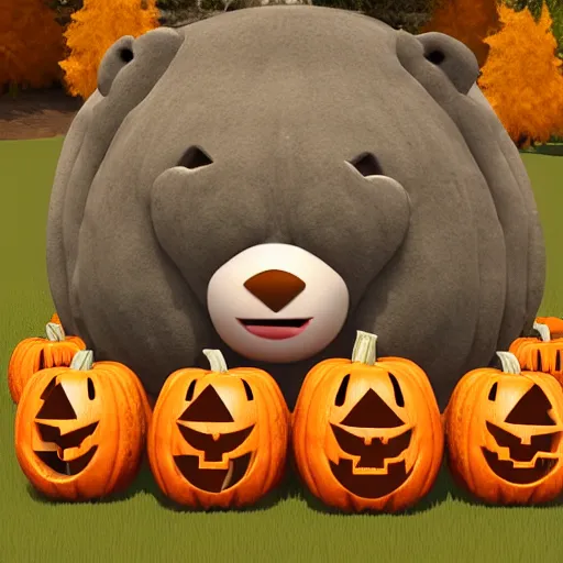 Prompt: a cute smiling bear made out of pumpkins, unreal engine