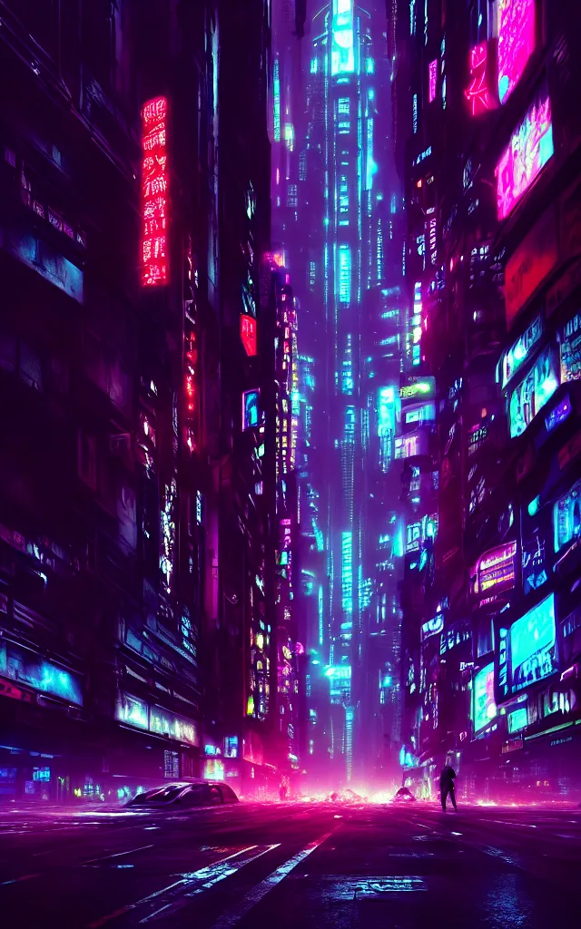 Image similar to concept art of a magnificent dark neon futuristic cyberpunk city bustling street at night cyberart in the style of liam wong in the film akira rendered in octane, 3 d render, trending on cgsociety, blender 3 d, displacement mapped,