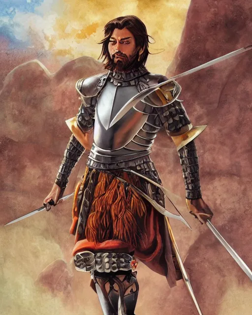Image similar to ultrareallistic illustration of a spanish conquistador, art by clay mann and takeshi obata, studio ghibli color cheme, portrait, tarot card, sharp focus, unreal engine, detailed, realistic