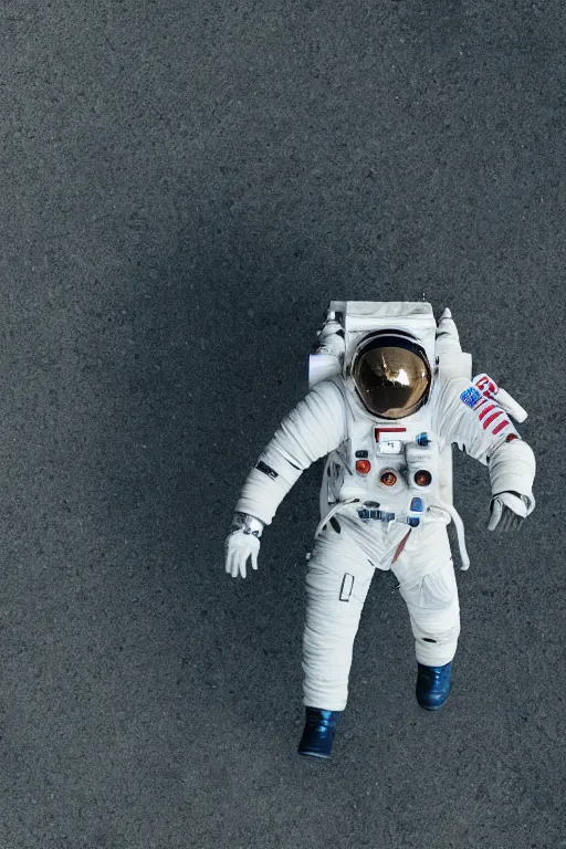 Image similar to a bottom view of a walking astronaut, low - angle view, photography, out - space background, cinematic lighting, 8 k