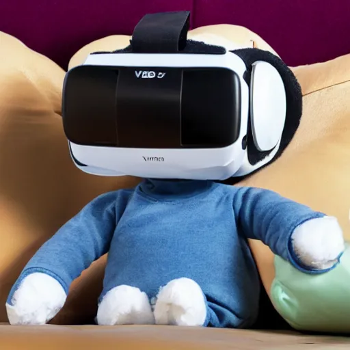 Prompt: a stuffed animal wearing a vr headset