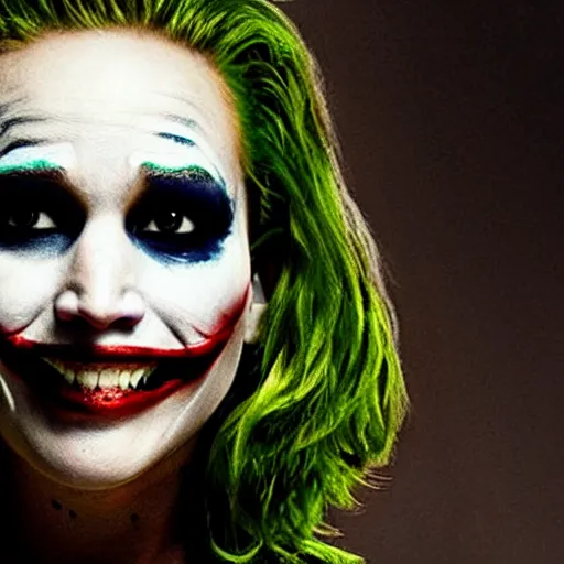 Prompt: Promo picture of Jennifer Lawrence as Joker in Dark Knight remake (2029)
