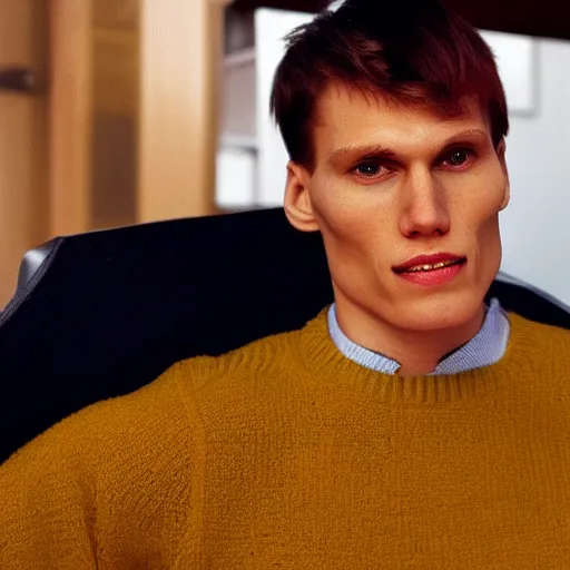 Image similar to A photograph of Jerma985 with short hair who looks like Jerma985 wearing a sweater in the 2010s, Jerma985, looks like Jerma985, taken in the late 2010s, taken on a 2010s Camera, realistic, hyperrealistic, very realistic, highly detailed, very detailed, extremely detailed, detailed, digital art, trending on artstation, headshot and bodyshot, detailed face, very detailed face, very detailed face