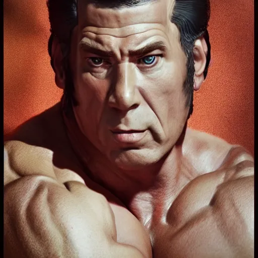 Prompt: kramer from seinfield as a bodybuilder, au naturel, hyper detailed, digital art, trending in artstation, cinematic lighting, studio quality, smooth render, unreal engine 5 rendered, octane rendered, art style by klimt and nixeu and ian sprigger and wlop and krenz cushart