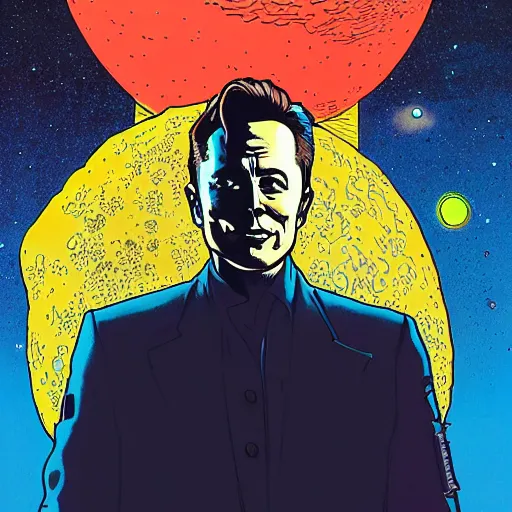 Image similar to elon musk retro minimalist portrait moebius starwatcher comic by jean giraud, portrait 8 k